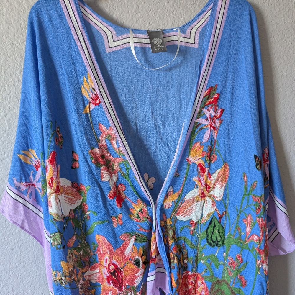 ❌SOLD❌.                    NWT Vince Camuto Floral Blue Purple Kimono Open Front - Picture 5 of 10